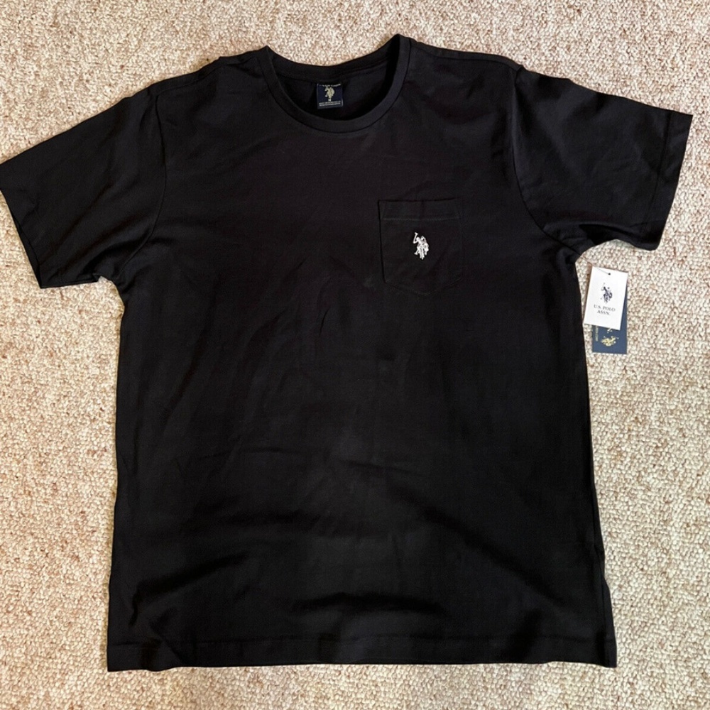Mens Polo T Shirt Medium Black w/ Pocket
